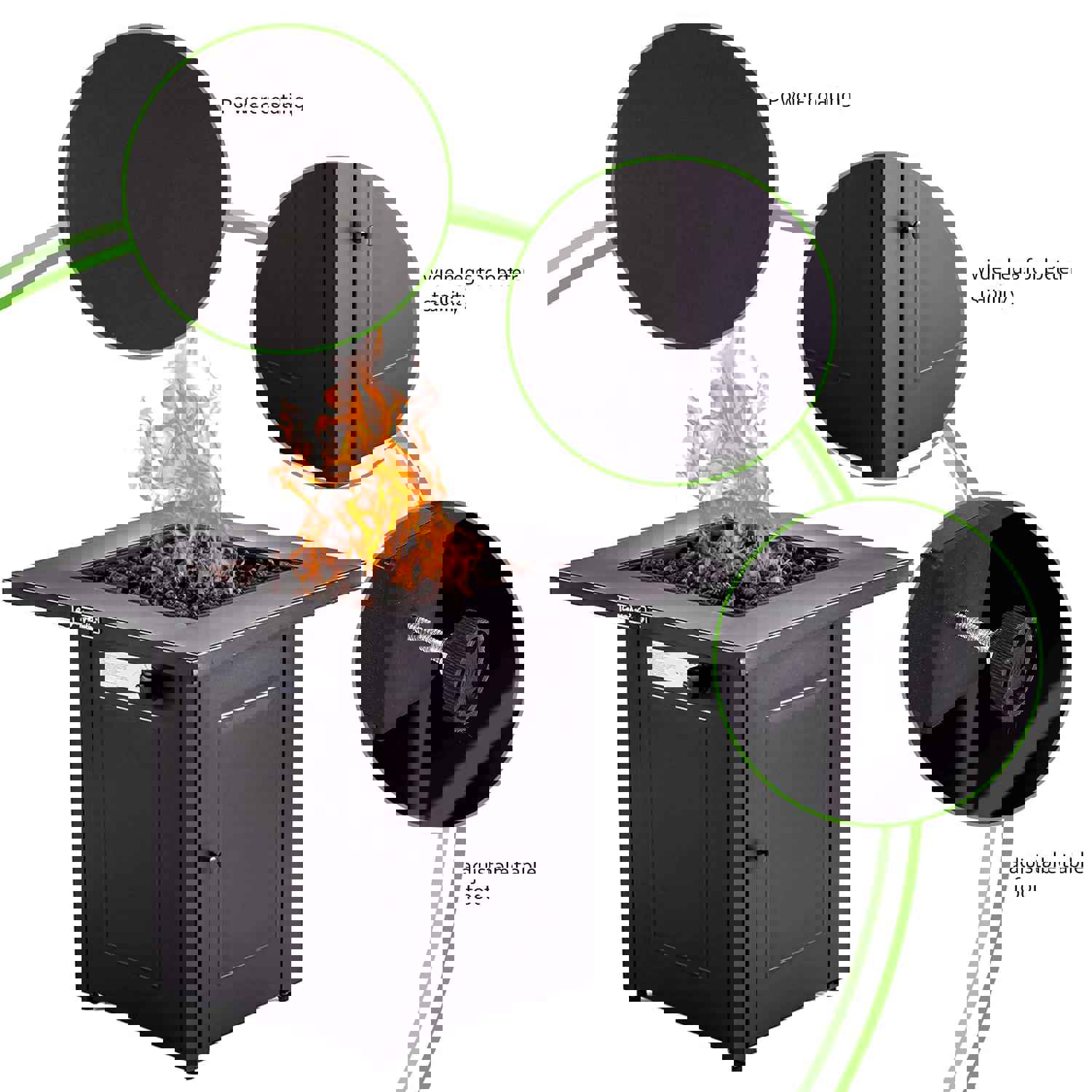 28 Outdoor Propane Fire Pits Table, 50000 BTU Gas Square Firepit Tables with Lid, Lava Stone, ETL Certification
