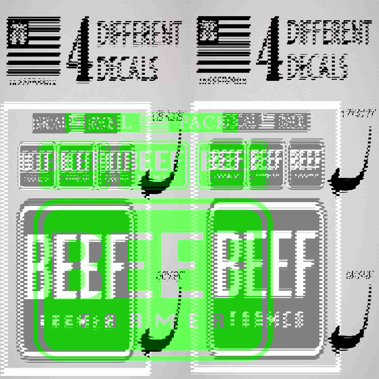 BEEF Farmer Decal Pack of 4 Stickers – Durable Outdoor Vinyl for Farming Enthusiasts