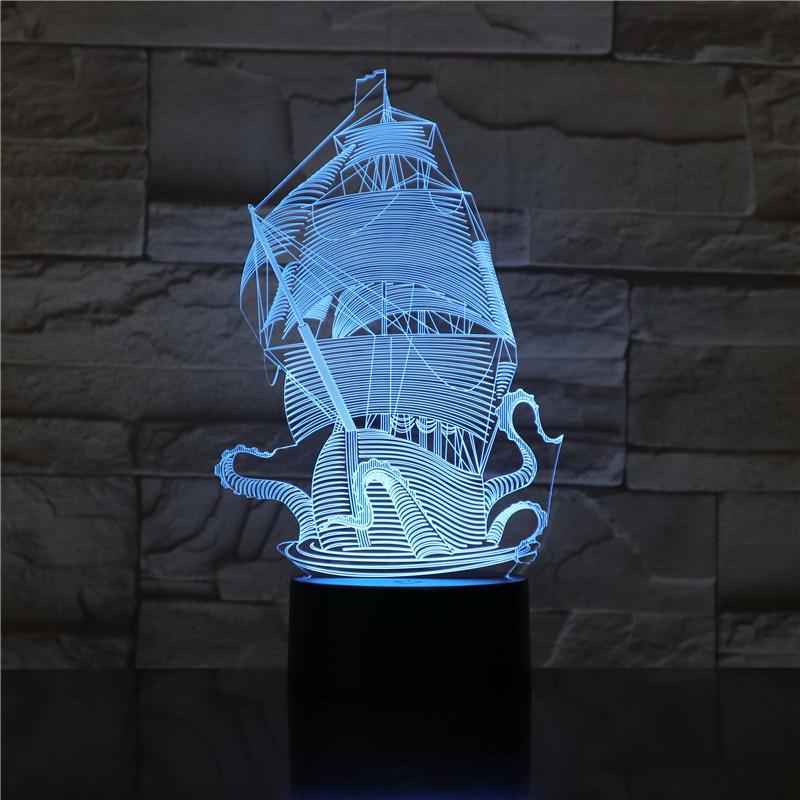 Fancy Sailboat Pirates of The Caribbean 3D Illusion LED Night Light