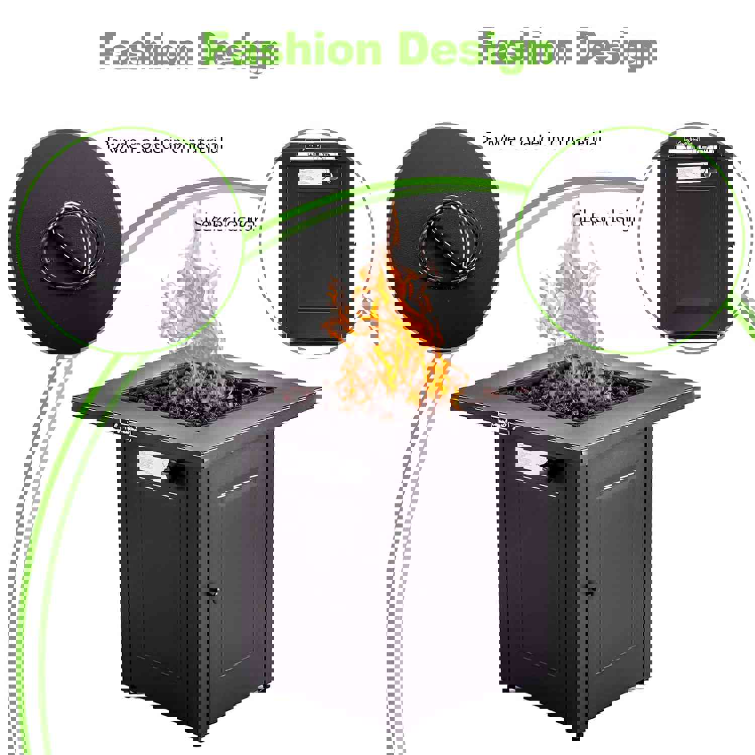 28 Outdoor Propane Fire Pits Table, 50000 BTU Gas Square Firepit Tables with Lid, Lava Stone, ETL Certification