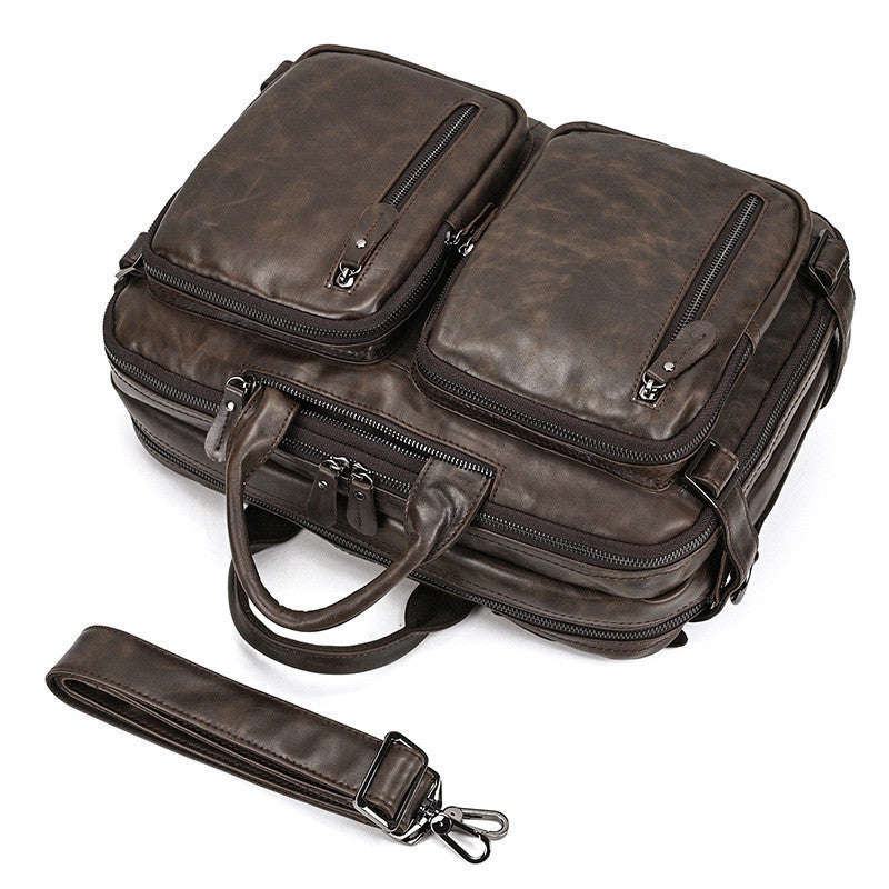 Mens Leather Briefcase Multifunctional Handbag with Large Capacity Full-grain Cowhide Business Bag