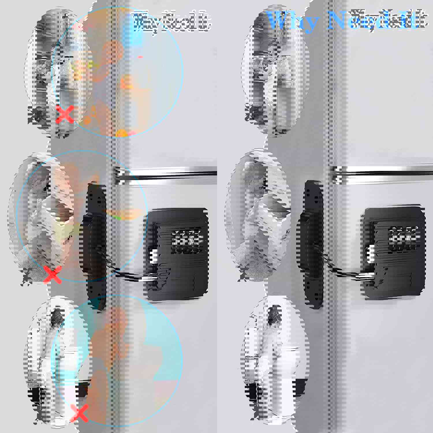 Refrigerator Fridge Freezer Door Lock with Password - Child Proof Safety Lock for Kitchen, Cabinets, Drawers, Closets, Windows & Doors (No Tools Needed, Black)