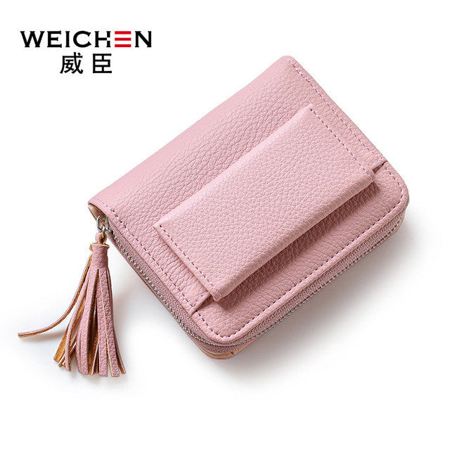Fashion Women's PU Leather Short Wallet with Tassel Pendant