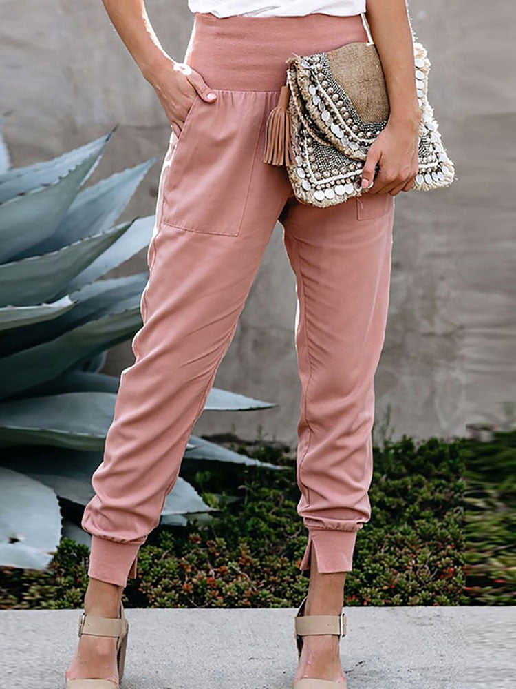 Anokhinaliza Women's Elegant Solid Slim Long Pants Casual Streetwear