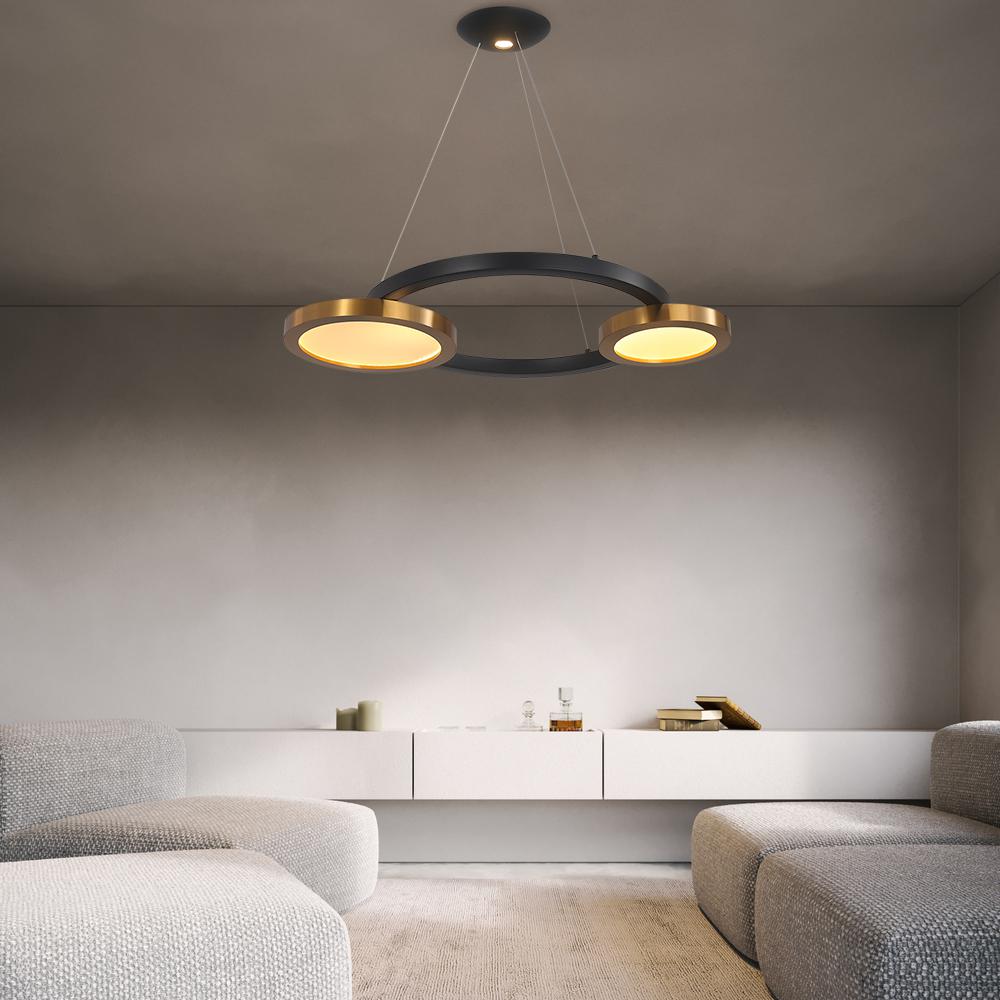Modern Circle Chandelier LED Pendant Light in Black & Gold