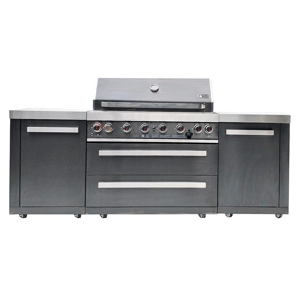 Mont Alpi MAI805BSS 43 Black Deluxe 6 Burner Grill Outdoor Kitchen Island