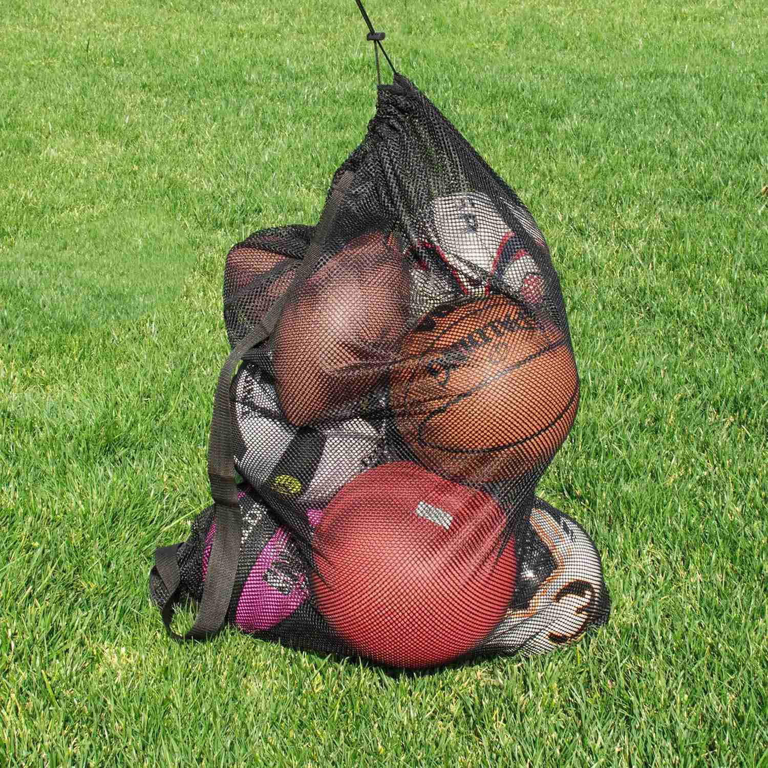 Super Z Outlet Sports Ball Bag Drawstring Mesh - Extra Large Professional Equipment with Shoulder Strap Black (30 x 40 Inches)