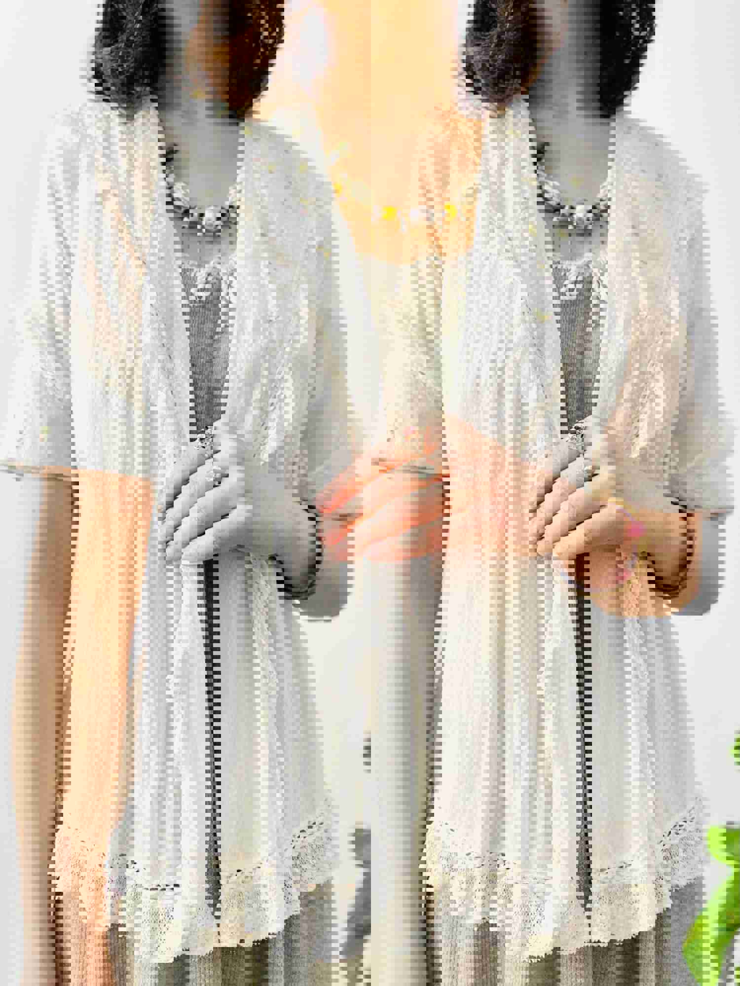 Vintage 1920s Embroidered Bed Jacket with Matching Bonnet