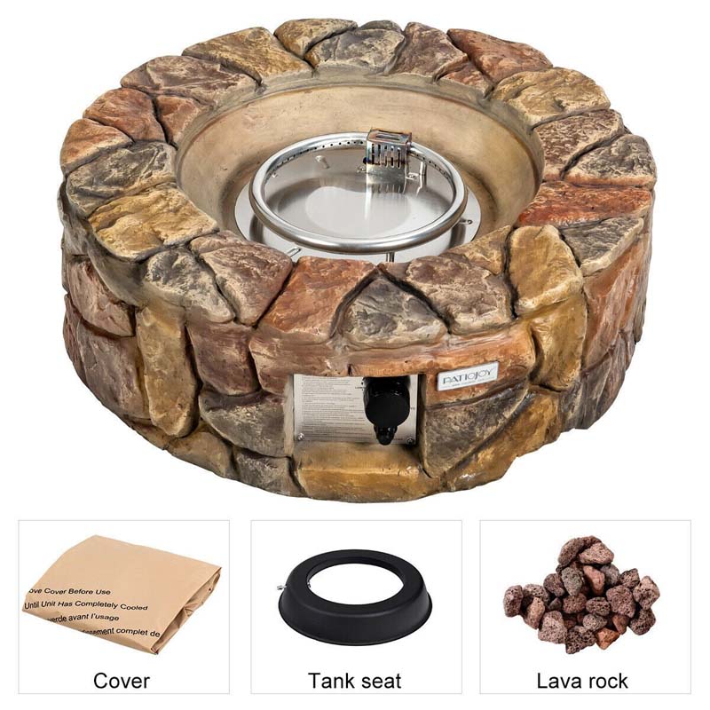 28 Inch 40000 BTU Outdoor Propane Gas Fire Pit with Stainless-Steel Burner and PVC Cover