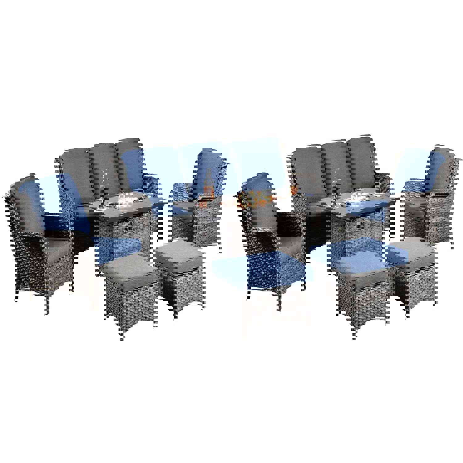 Ovios Patio 6-Piece Conversation Set with 42 Rectangle Propane Fire Pit Table Kenard