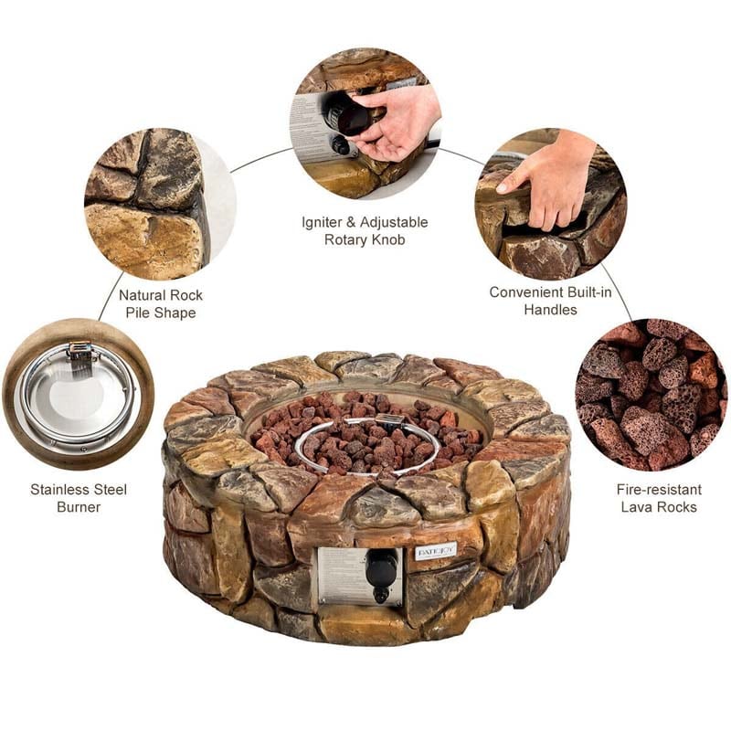 28 Inch 40000 BTU Outdoor Propane Gas Fire Pit with Stainless-Steel Burner and PVC Cover