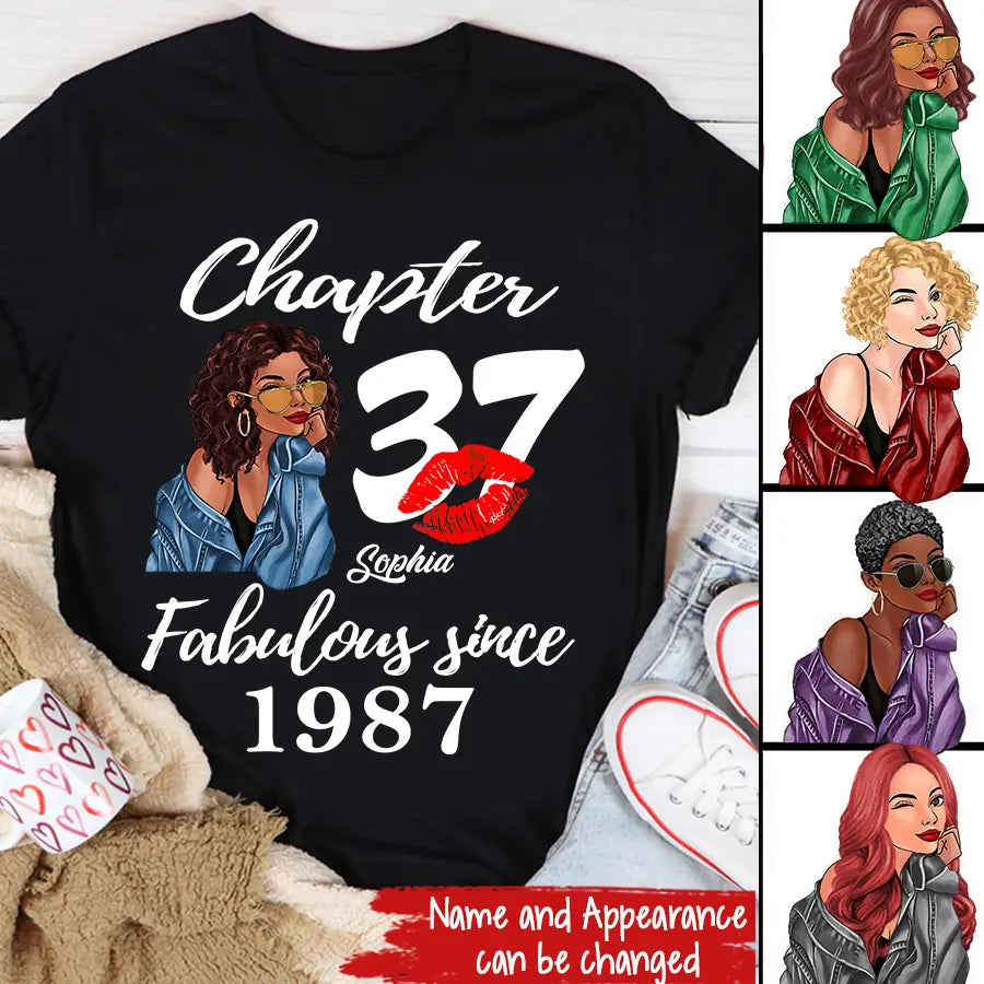 37th Birthday Shirt For Her - Personalized 1987 T-Shirt, 37 And Fabulous Gift Idea