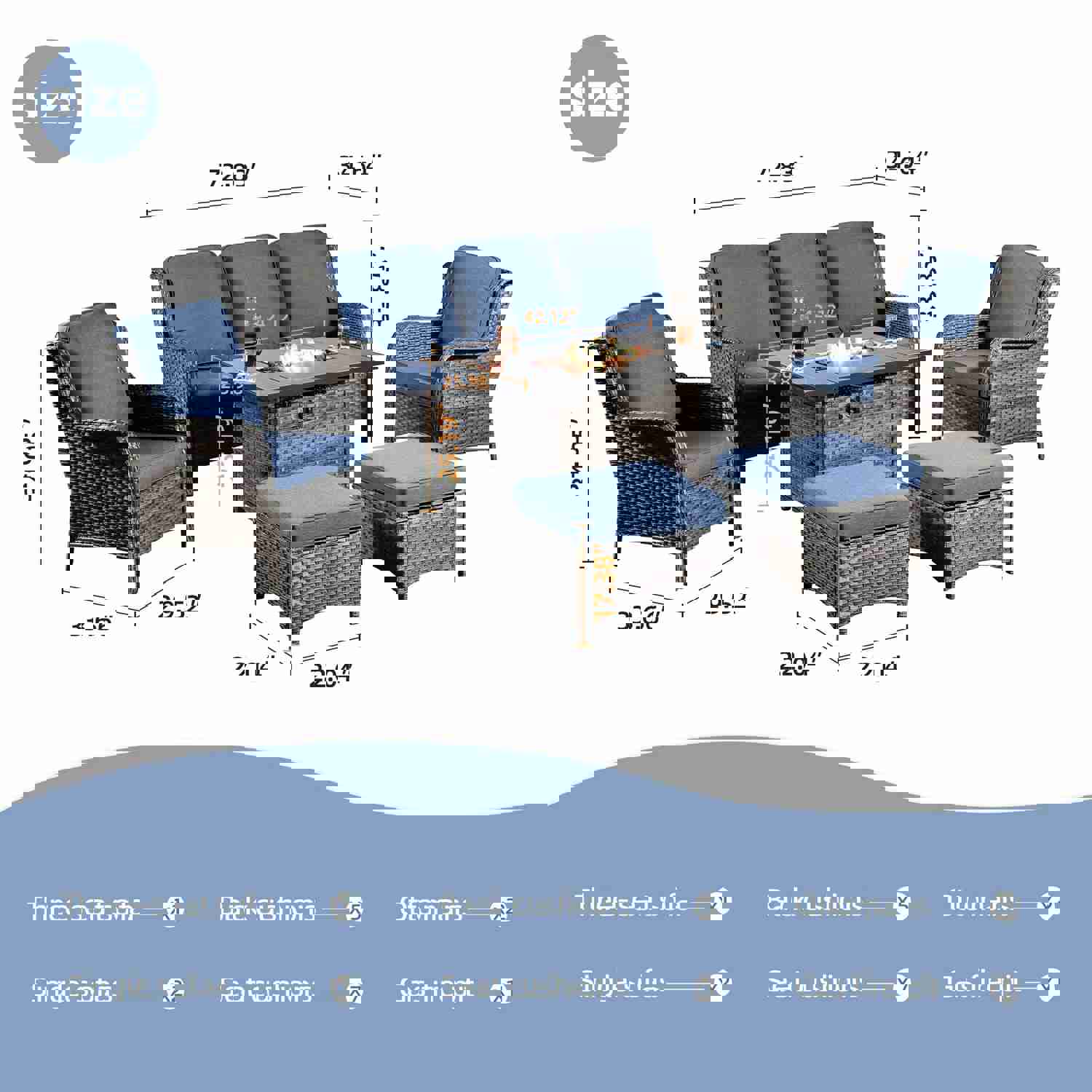 Ovios Patio 6-Piece Conversation Set with 42 Rectangle Propane Fire Pit Table Kenard