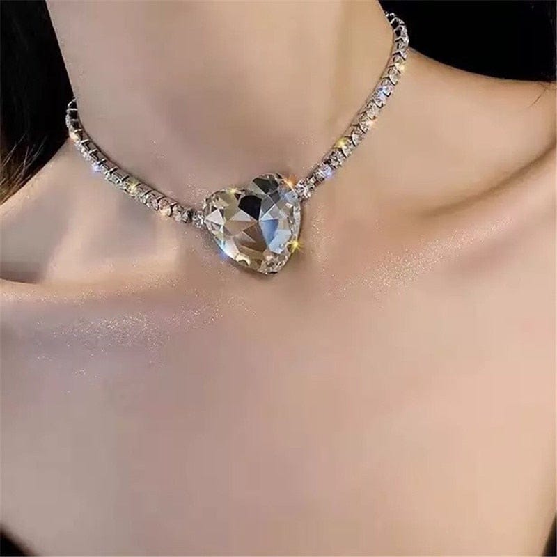 The Evelyn Big Heart Necklace - 925 Sterling Silver with CZ