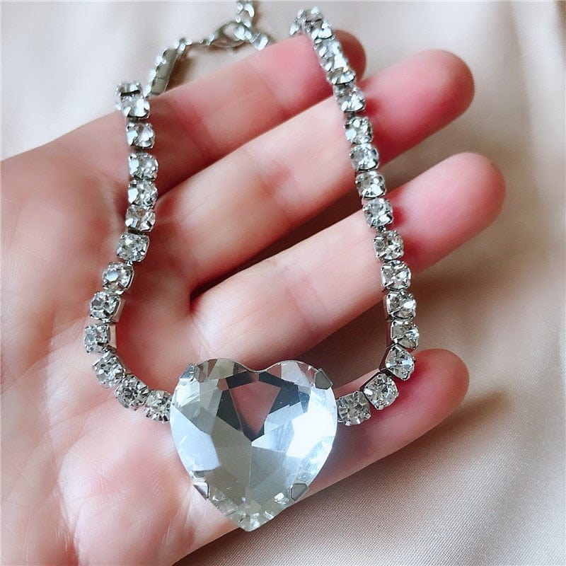 The Evelyn Big Heart Necklace - 925 Sterling Silver with CZ