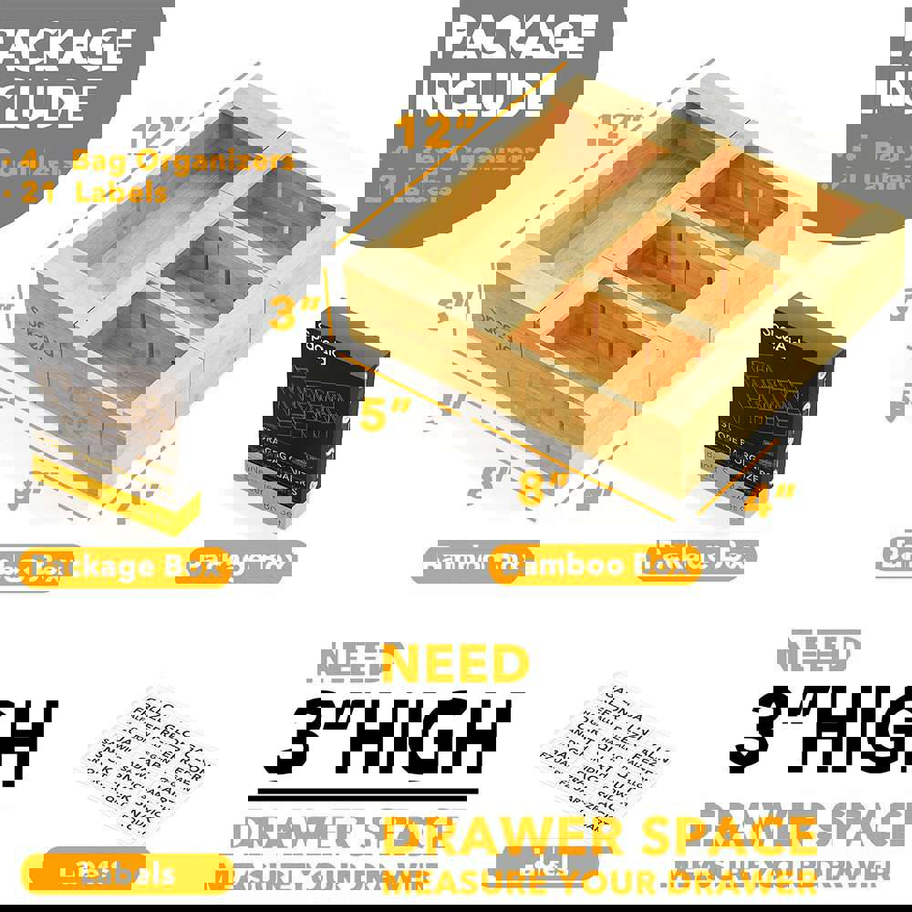 SpaceAid® Storage Bag Organizer Food Baggies Storage Solution for Kitchen 4 Boxes Set