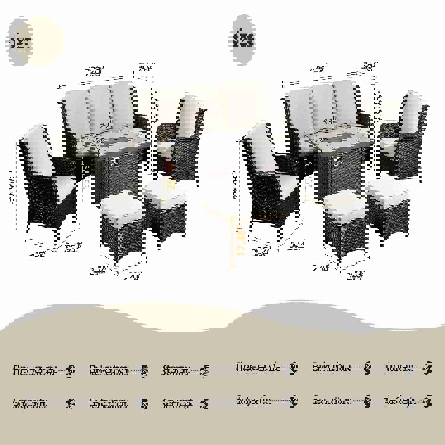 Ovios Patio 6-Piece Conversation Set with 42 Rectangle Propane Fire Pit Table Kenard