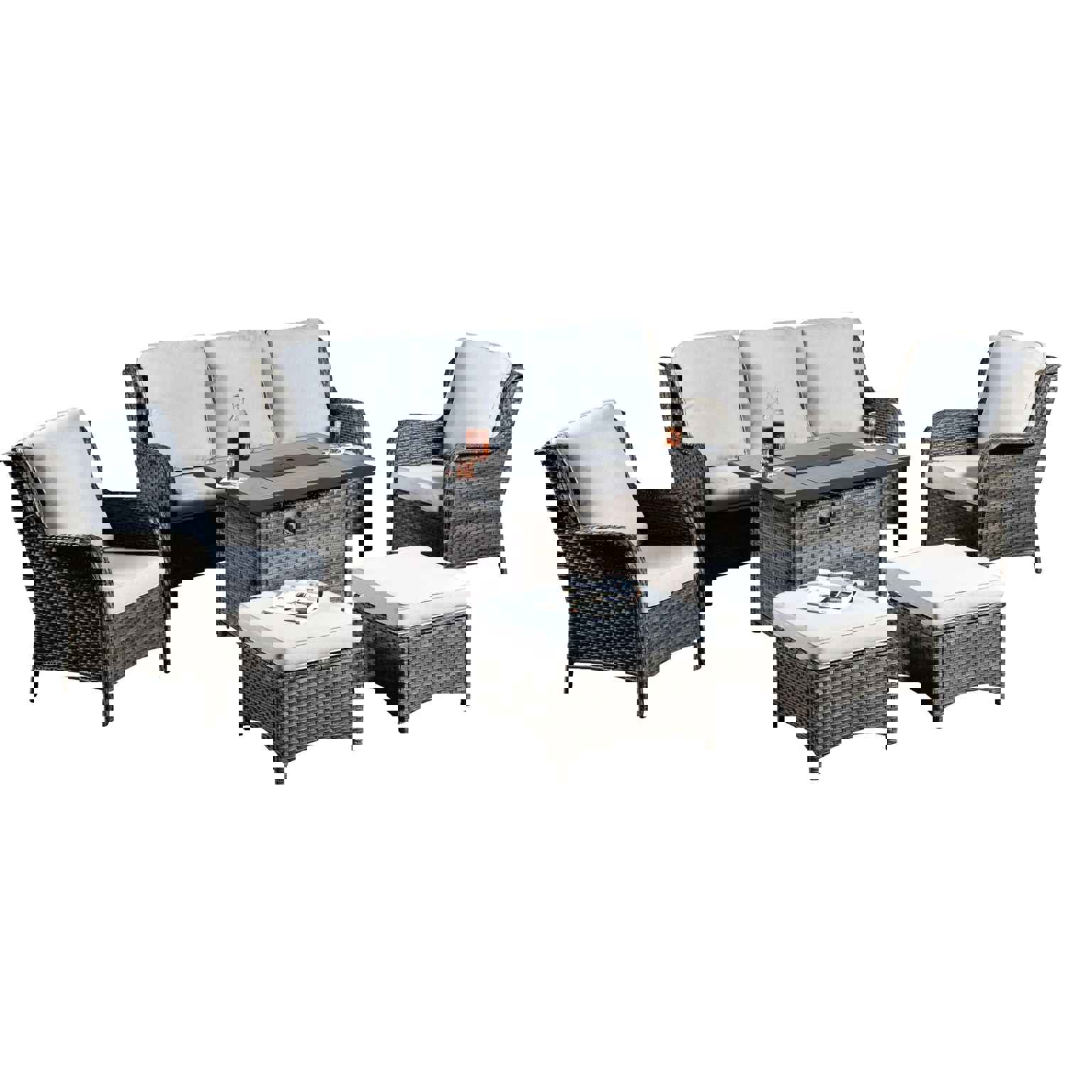 Ovios Patio 6-Piece Conversation Set with 42 Rectangle Propane Fire Pit Table Kenard