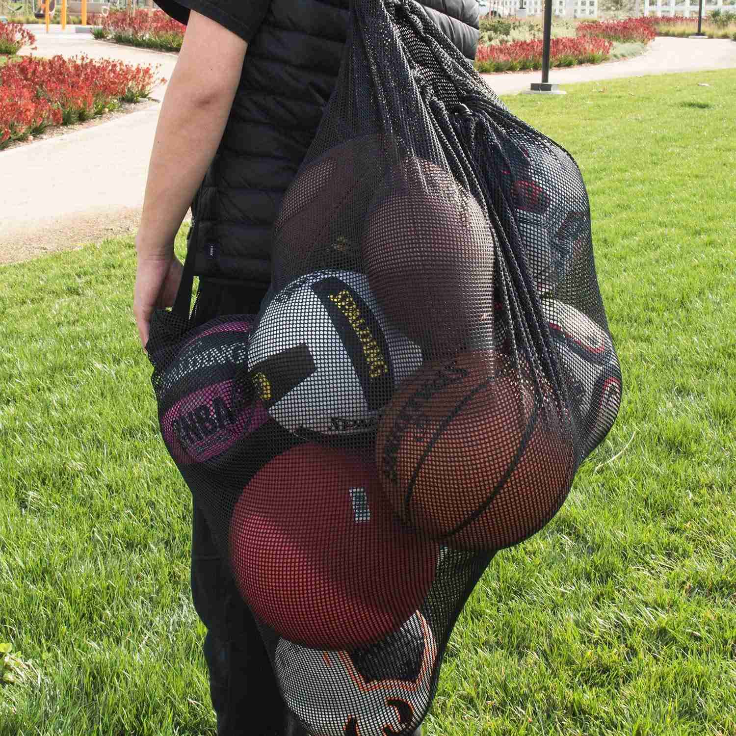 Super Z Outlet Sports Ball Bag Drawstring Mesh - Extra Large Professional Equipment with Shoulder Strap Black (30 x 40 Inches)