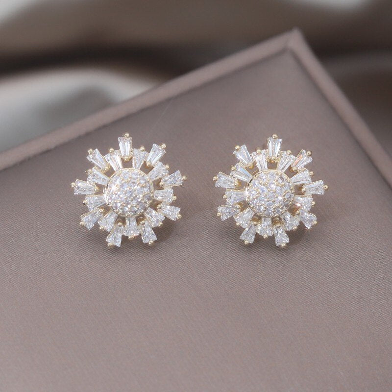 14K Gold Plated Irregular Star Zircon Flower Earrings for Women