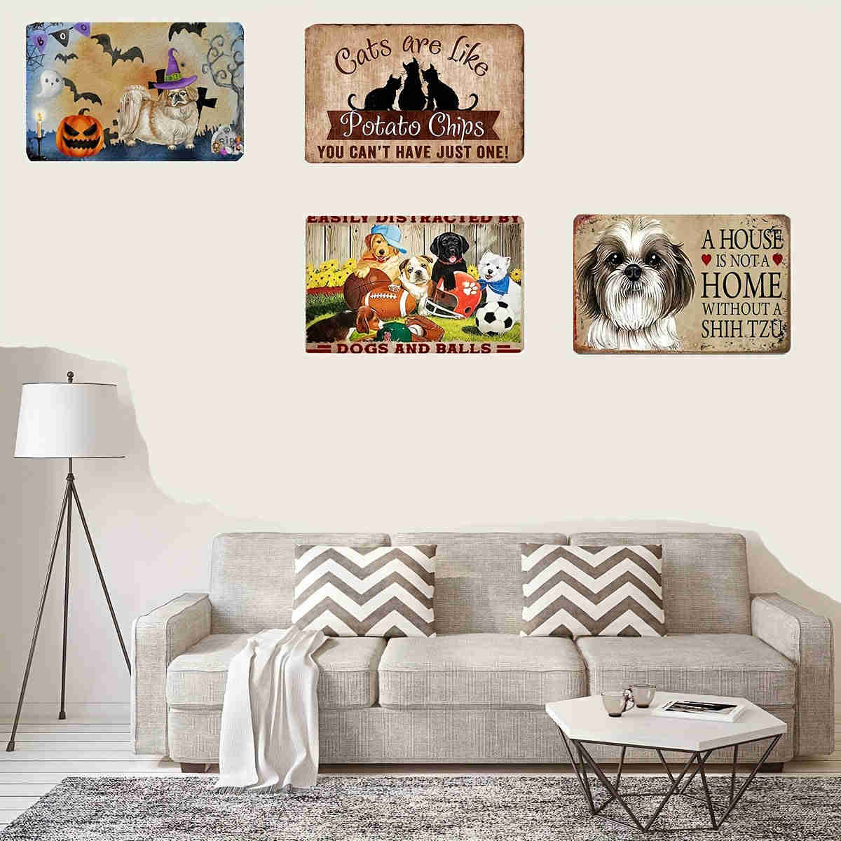 1pc Pzecaru Vintage Metal Sign - Cats Are Like Potato Chips You Can't Have Just One - Retro Wall Decor for Home, Office, Bathroom, Bar, Club, Cafe, Men Cave (8x12 Inches)