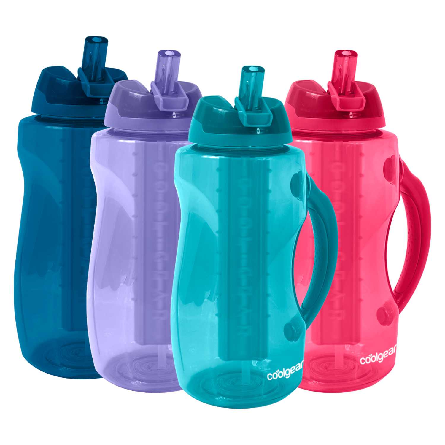 Cool Gear 4-Pack 64 oz Dual Wave Water Bottle with Freezer Stick | Large Capacity, Leakproof, Gym & Outdoor Use