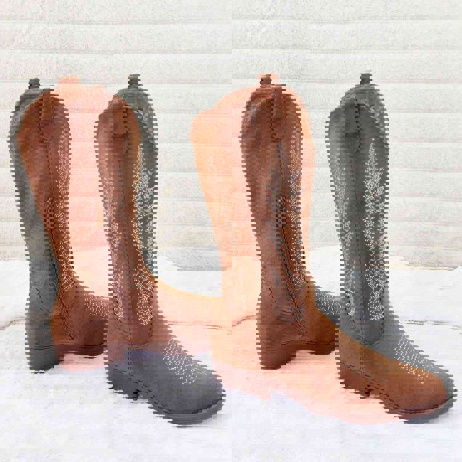 Bella Western Mid-calf Cowboy Cowgirl Boots Tan Low 1.5 Heels Tan Faux Suede