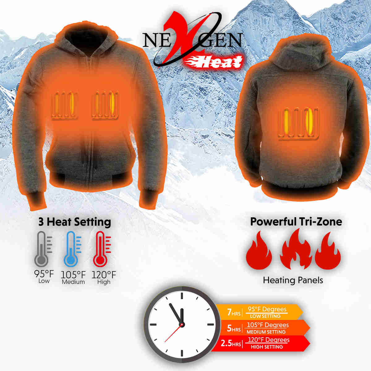 Nexgen Heat MPL2713SET Women's Grey Heated Hoodie Jacket with Battery Pack for Outdoor Activities