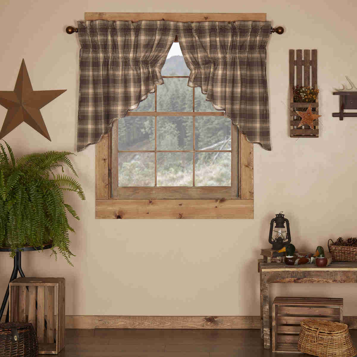 Dawson Star Scalloped Prairie Swag Set of 2 36x36x18 - Rustic Cotton Curtains