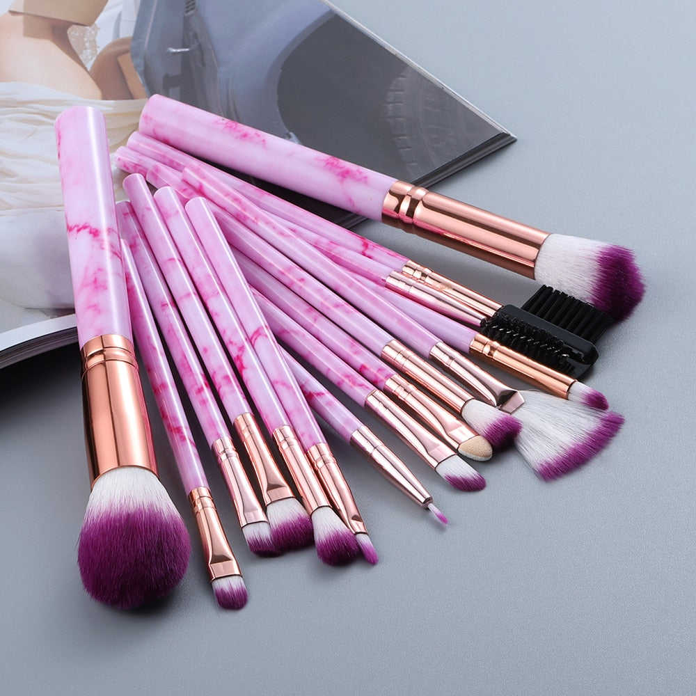 5/15Pcs Marble Makeup Brushes Set - Cosmetic Powder Eyeshadow Foundation Blending Beauty Tool Kit