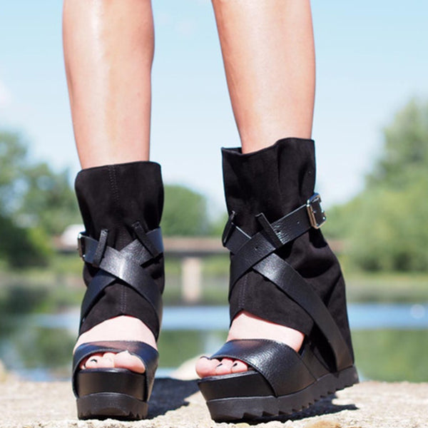 Corashoes Black Genuine Leather Summer Boots