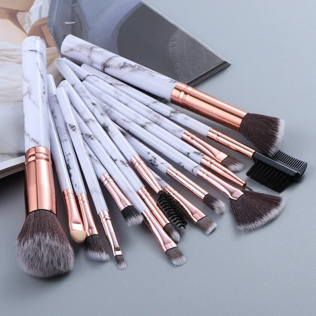 5/15Pcs Marble Makeup Brushes Set - Cosmetic Powder Eyeshadow Foundation Blending Beauty Tool Kit
