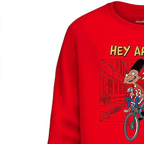 Nickelodeon Mens Long Sleeve Shirt - 90s Cartoon Collection (Hey Arnold Red, Large)