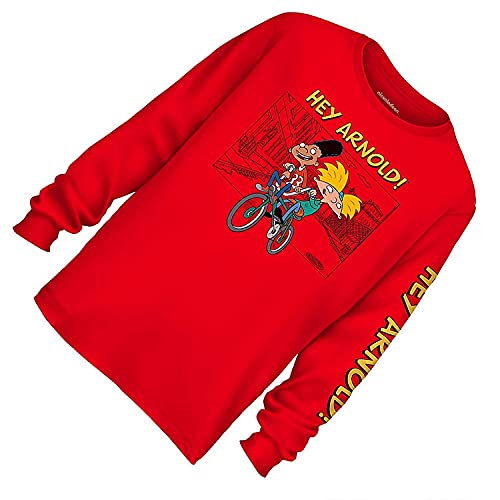 Nickelodeon Mens Long Sleeve Shirt - 90s Cartoon Collection (Hey Arnold Red, Large)