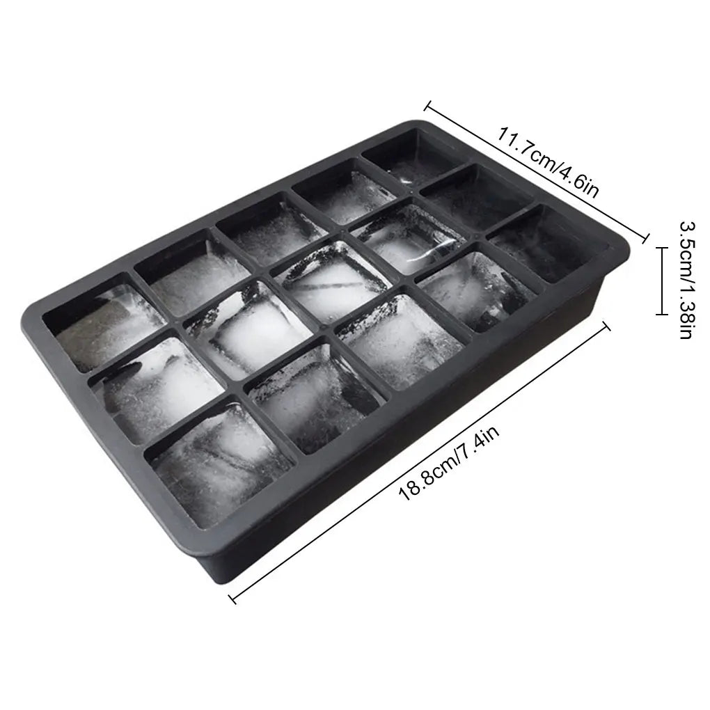 Black Grade Silicone 15-grid Jumbo Ice Cube Tray Mold - Non-toxic & Durable