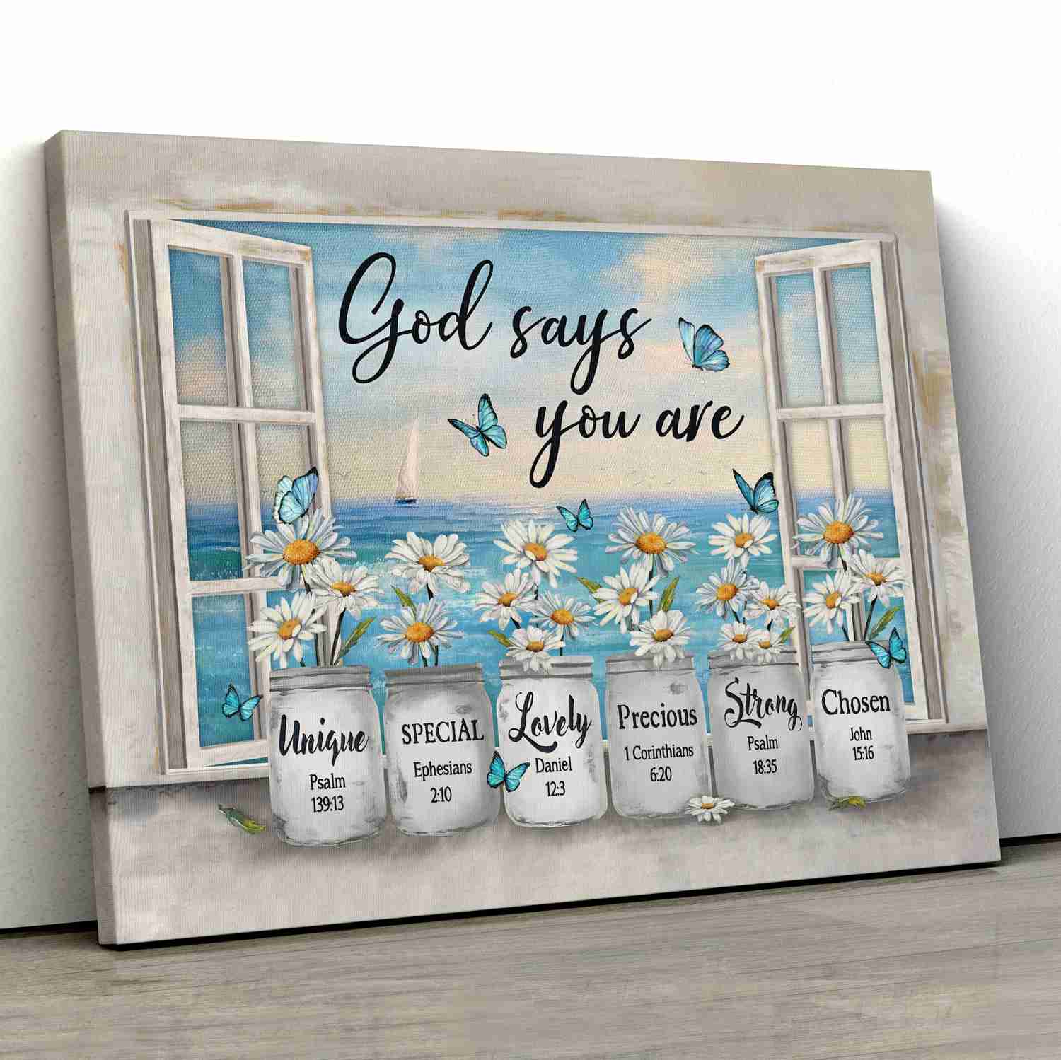 God Says You Are - Flower Window View Painting - Jesus Landscape Canvas Print, Wall Art