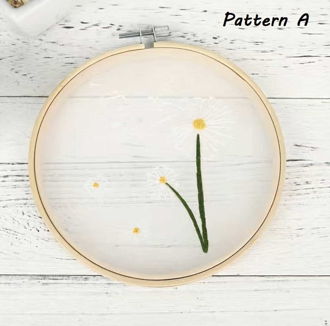 Transparent Floral Embroidery Kit with White Flowers, Dandelion, and Daisy - DIY Craft Kit for Experienced Stitchers