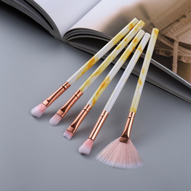 5/15Pcs Marble Makeup Brushes Set - Cosmetic Powder Eyeshadow Foundation Blending Beauty Tool Kit