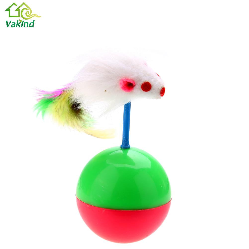 Kimpets Cat Toy - Long Feather False Mouse Tumbler Ball with Rustle Sound for Interactive Play