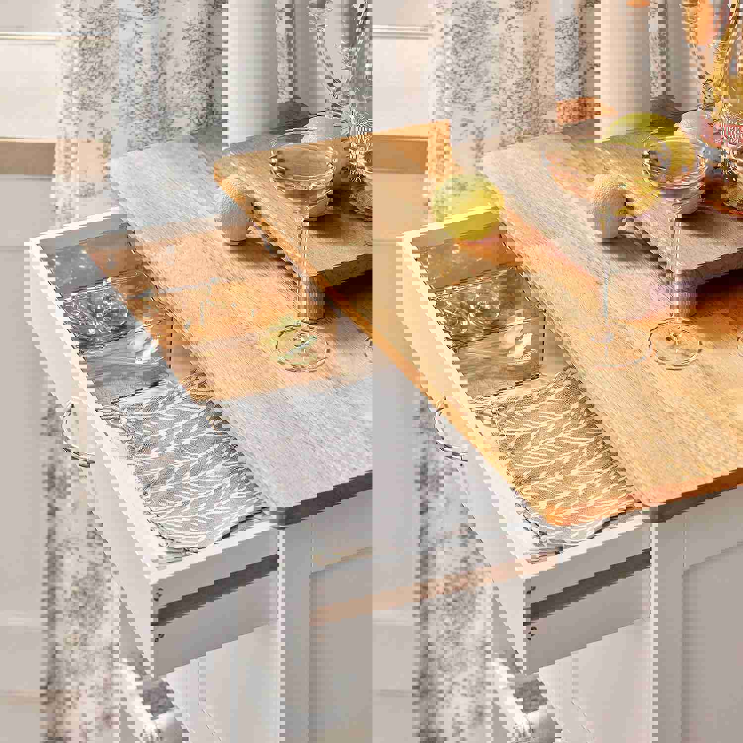 Kitchen Serving Trolley Cart with Doors and Drawers, FKW45-WN