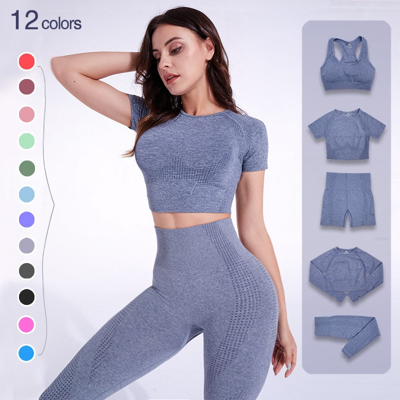 Women's Seamless Yoga Workout Clothing Set - 5PCS Gym Fitness Sportswear