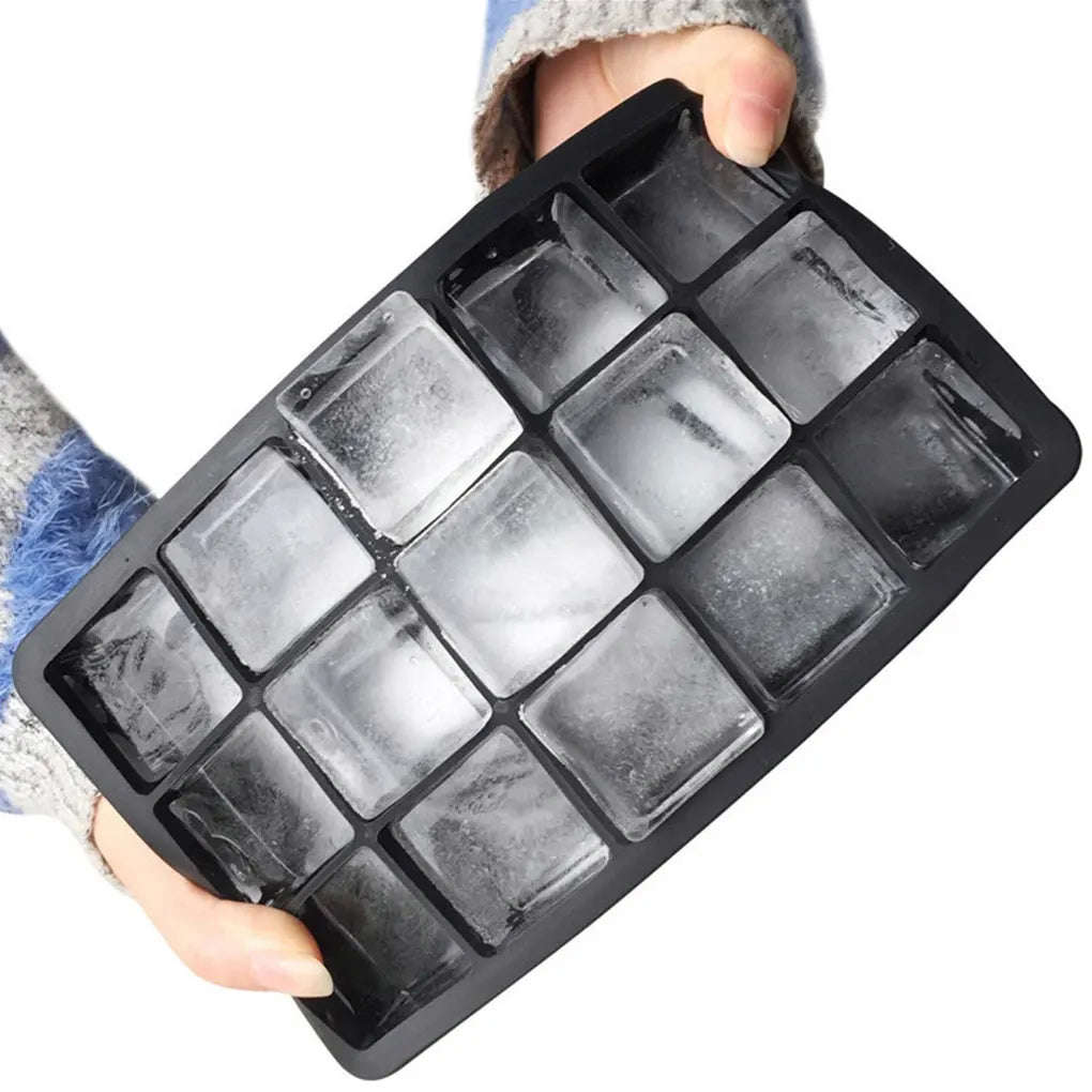 Black Grade Silicone 15-grid Jumbo Ice Cube Tray Mold - Non-toxic & Durable