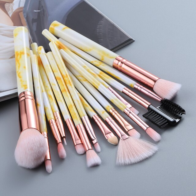 5/15Pcs Marble Makeup Brushes Set - Cosmetic Powder Eyeshadow Foundation Blending Beauty Tool Kit