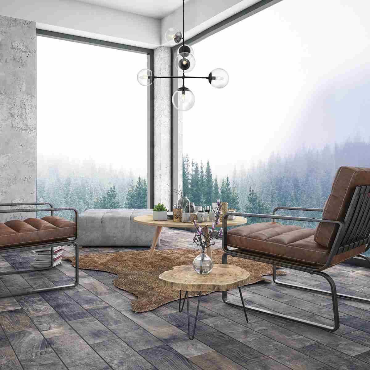 SKY 6 LIGHT PENDANT - Modern Matte Black Finish with Clear Glass Orbs