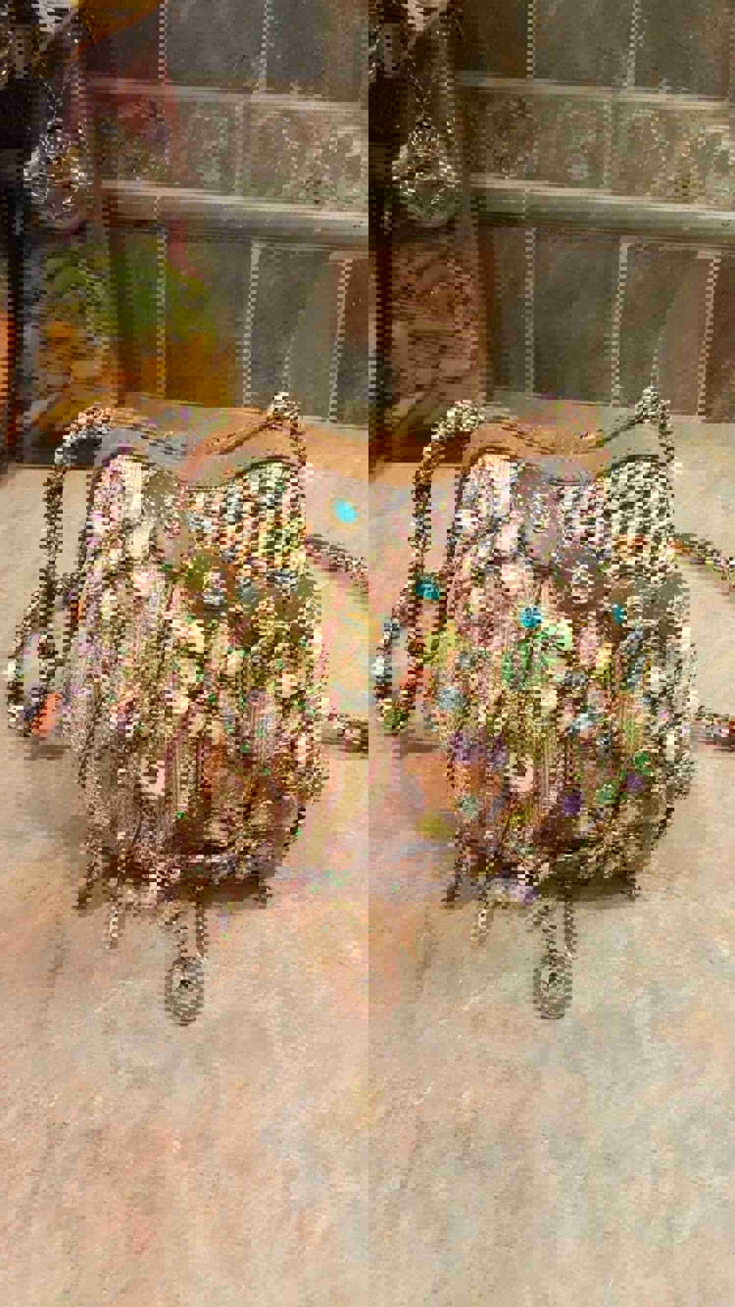 Mary Frances Green & Brown Beaded Hand Bag with Floral Design (Retired)