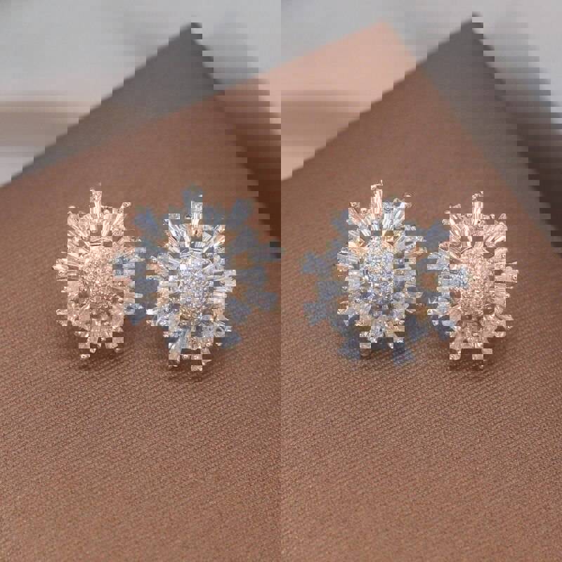 14K Gold Plated Irregular Star Zircon Flower Earrings for Women