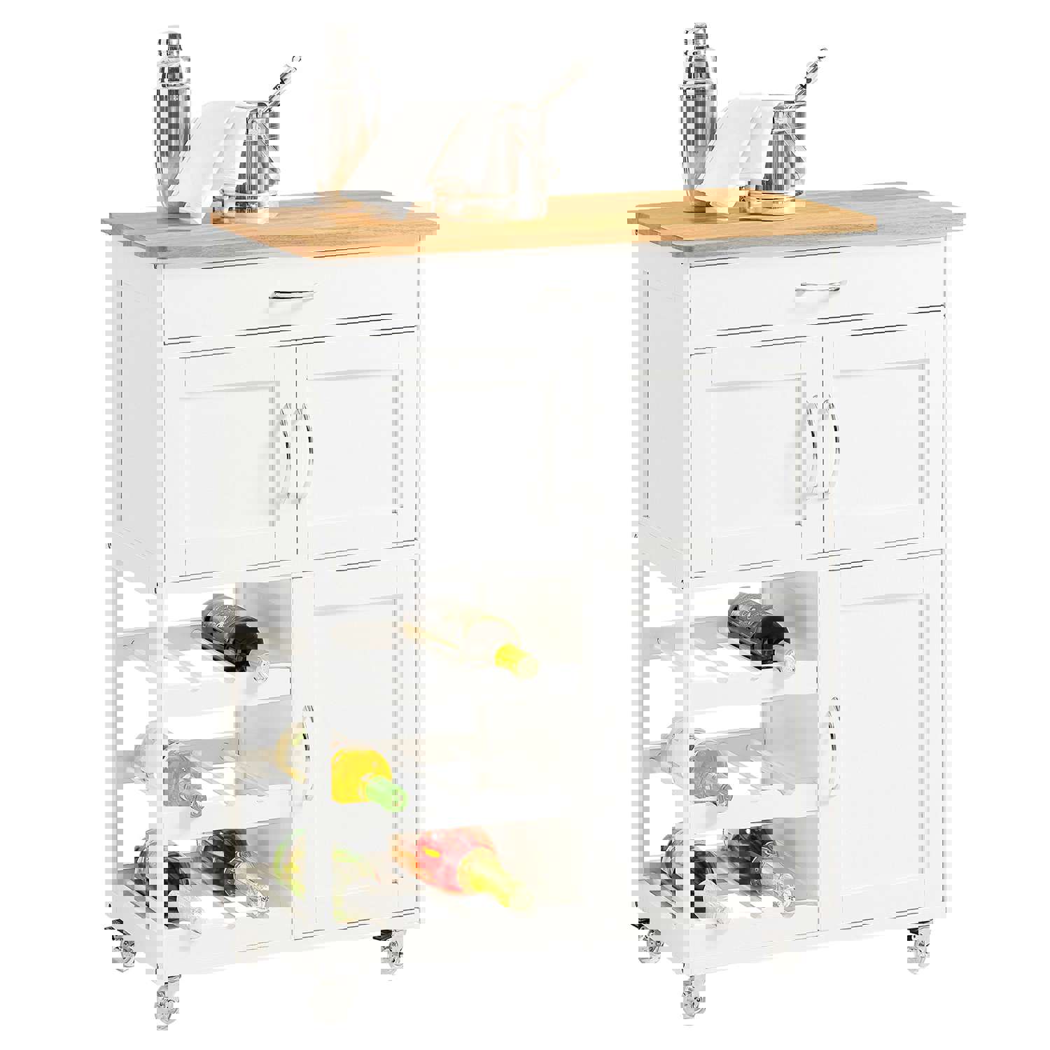 Kitchen Serving Trolley Cart with Doors and Drawers, FKW45-WN