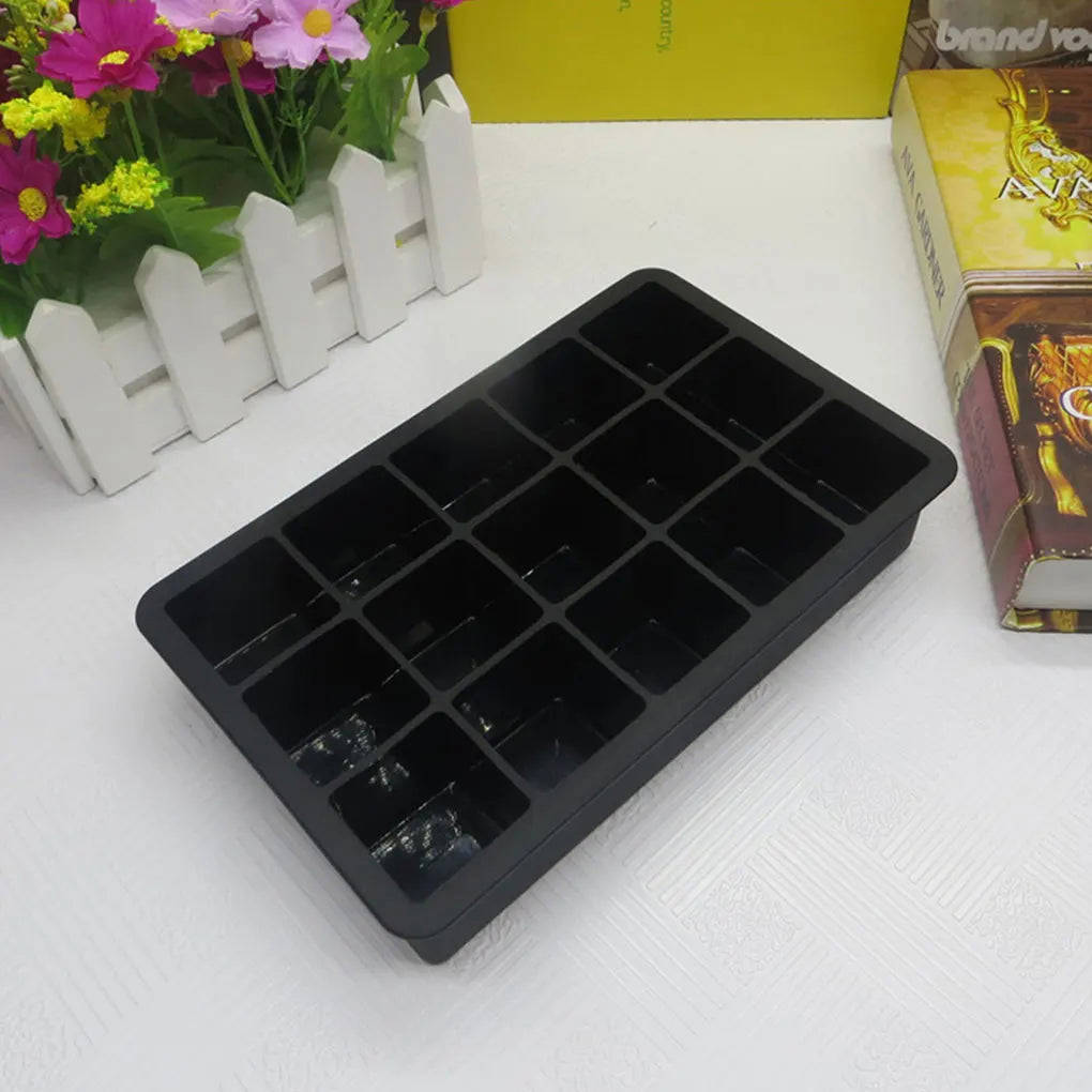 Black Grade Silicone 15-grid Jumbo Ice Cube Tray Mold - Non-toxic & Durable