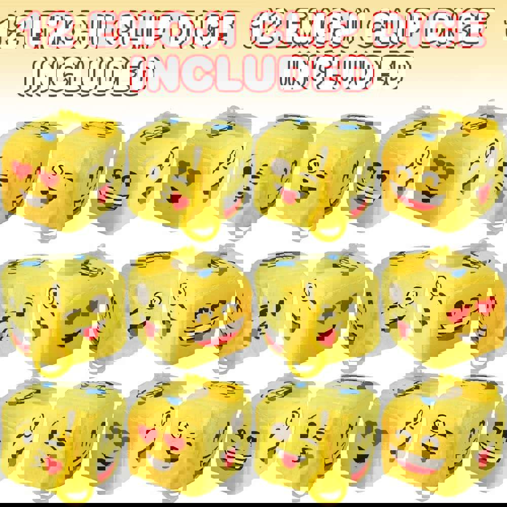 Plush Emoticon Dice with Clips, Set of 12 - Fun Keychain and Backpack Charms for Kids