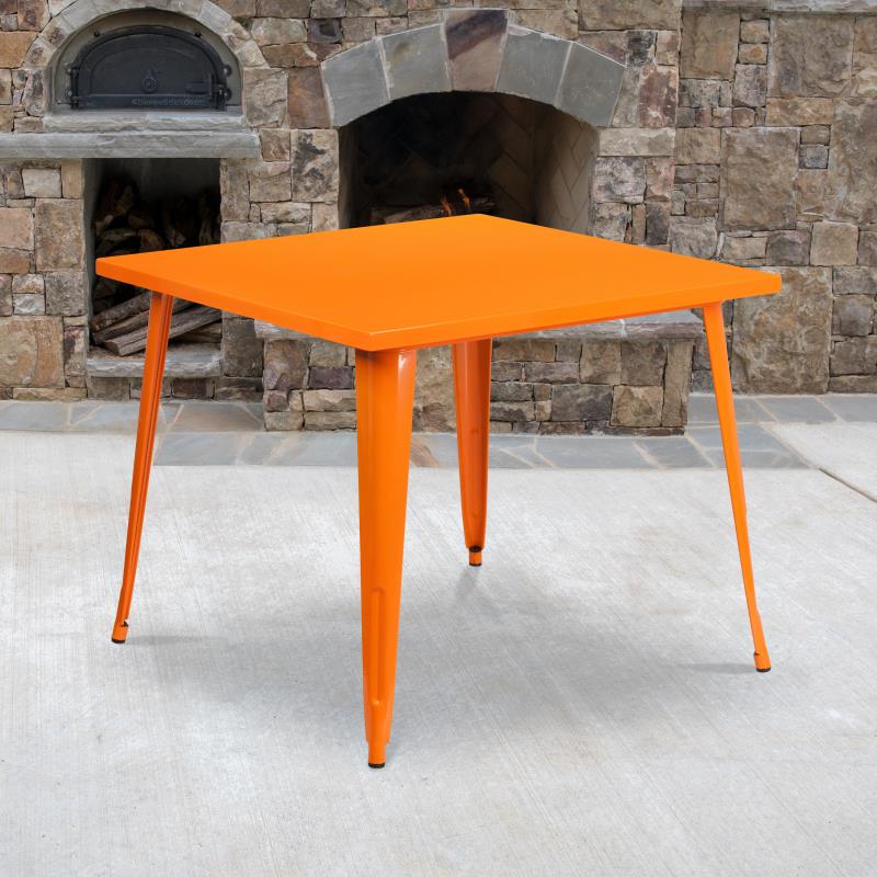 Flash Furniture Parker Commercial Grade 35.5 Square Orange Metal Indoor-outdoor Table